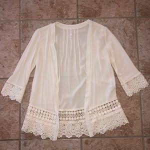 Lace Trimmed Cream Cardigan